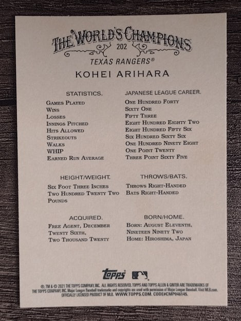 2021 Topps Allen and Ginter #202 Kohei Arihara