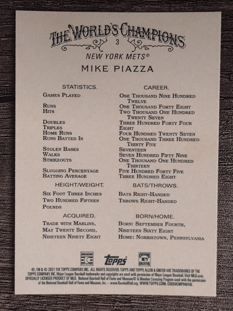 2021 Topps Allen and Ginter #3 Mike Piazza