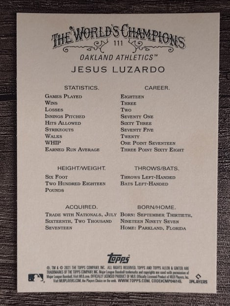 2021 Topps Allen and Ginter #111 Jesus Luzardo