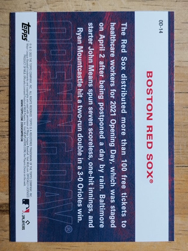 2022 Topps Opening Day Opening Day #OD14 Boston Red Sox