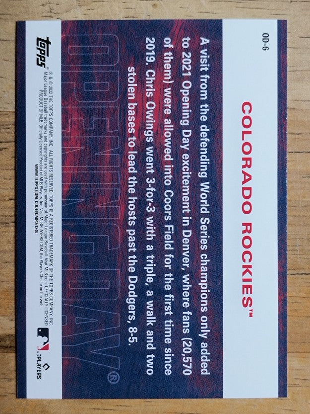 2022 Topps Opening Day Opening Day #OD6 Colorado Rockies