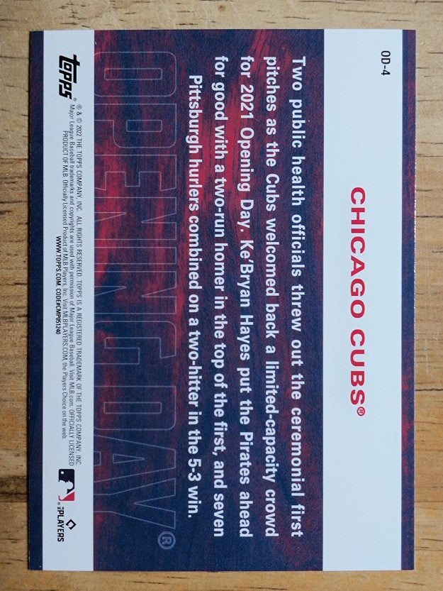 2022 Topps Opening Day Opening Day #OD4 Chicago Cubs