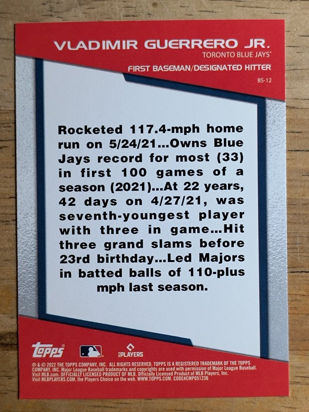 2022 Topps Opening Day Bomb Squad #BS12 Vladimir Guerrero Jr.