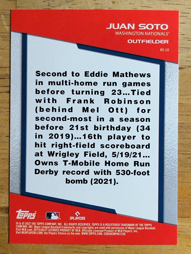 2022 Topps Opening Day Bomb Squad #BS20 Juan Soto