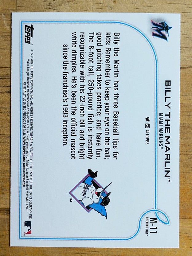 2022 Topps Opening Day Mascots #M11 Billy the Marlin