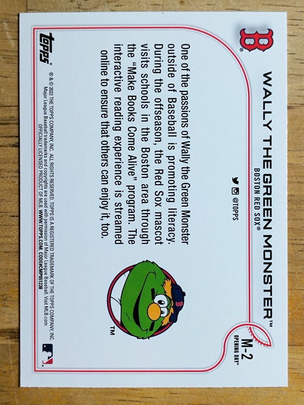 2022 Topps Opening Day Mascots #M2 Wally the Green Monster