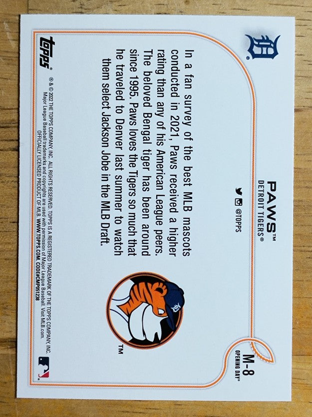 2022 Topps Opening Day Mascots #M8 Paws