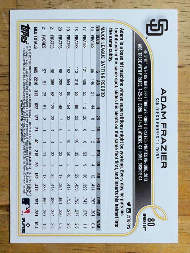 2022 Topps Opening Day #80 Adam Frazier