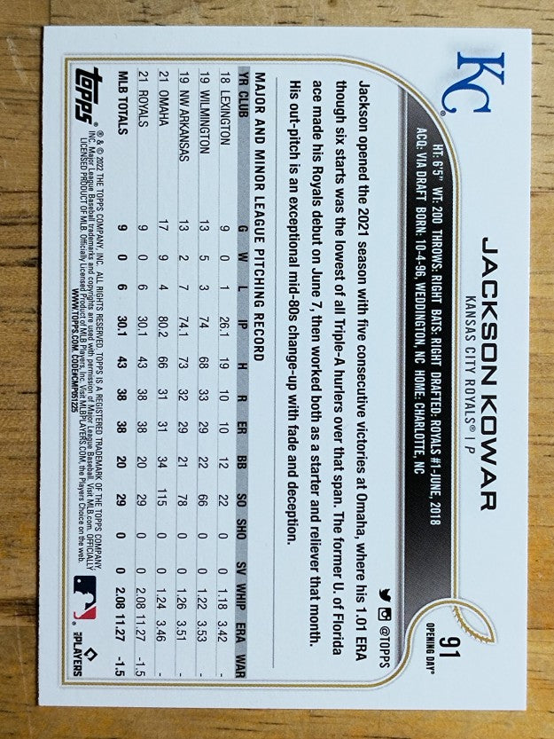 2022 Topps Opening Day #91 Jackson Kowar RC