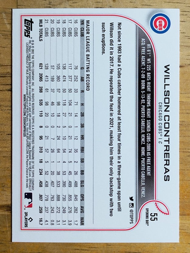 2022 Topps Opening Day #55 Willson Contreras