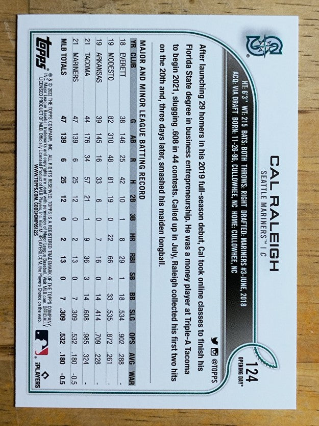 2022 Topps Opening Day #124 Cal Raleigh RC