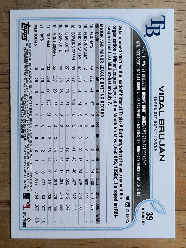 2022 Topps Opening Day #39 Vidal Brujan RC