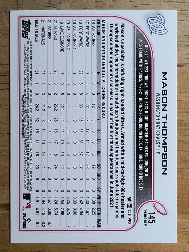 2022 Topps Opening Day #145 Mason Thompson RC