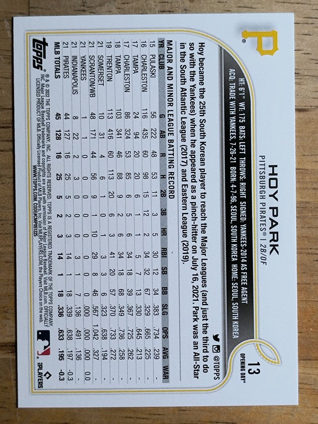 2022 Topps Opening Day #13 Hoy Park RC