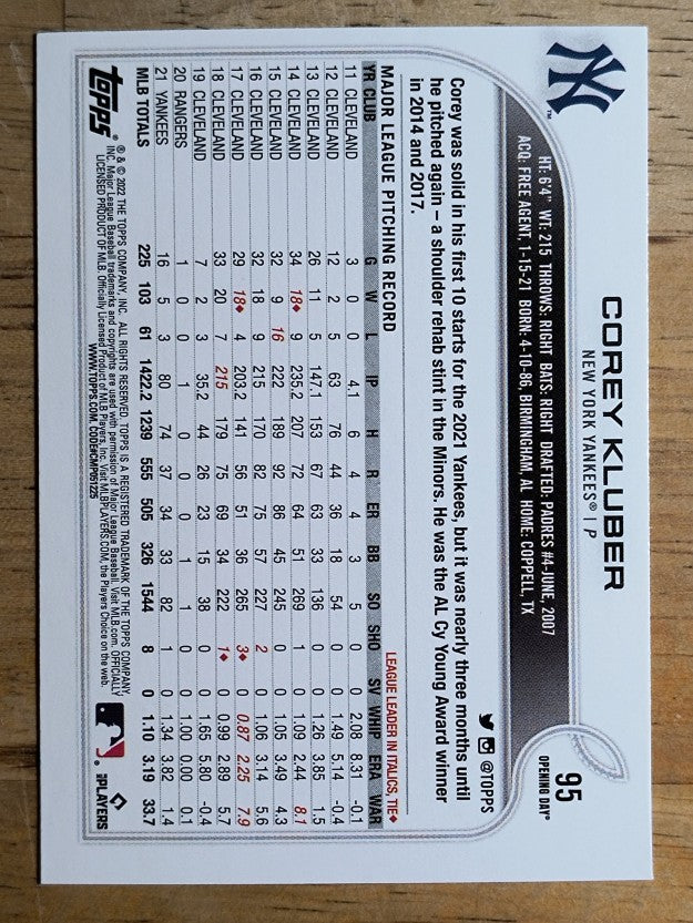 2022 Topps Opening Day #95 Corey Kluber