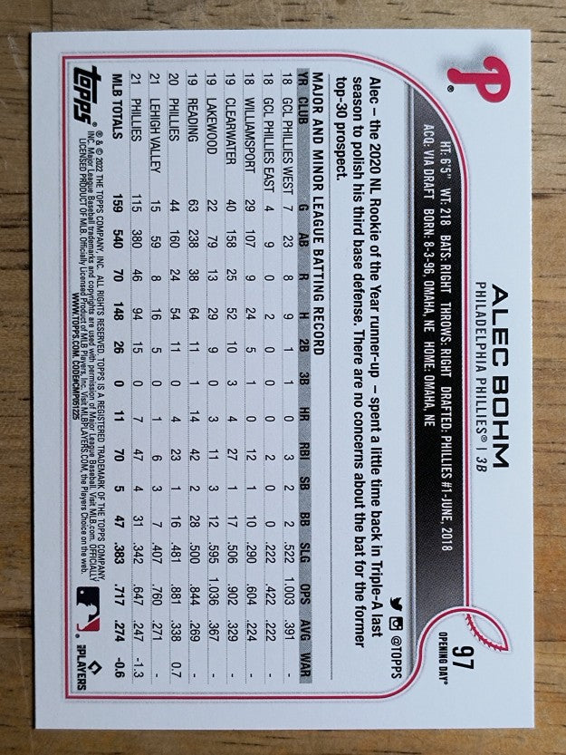 2022 Topps Opening Day #97 Alec Bohm