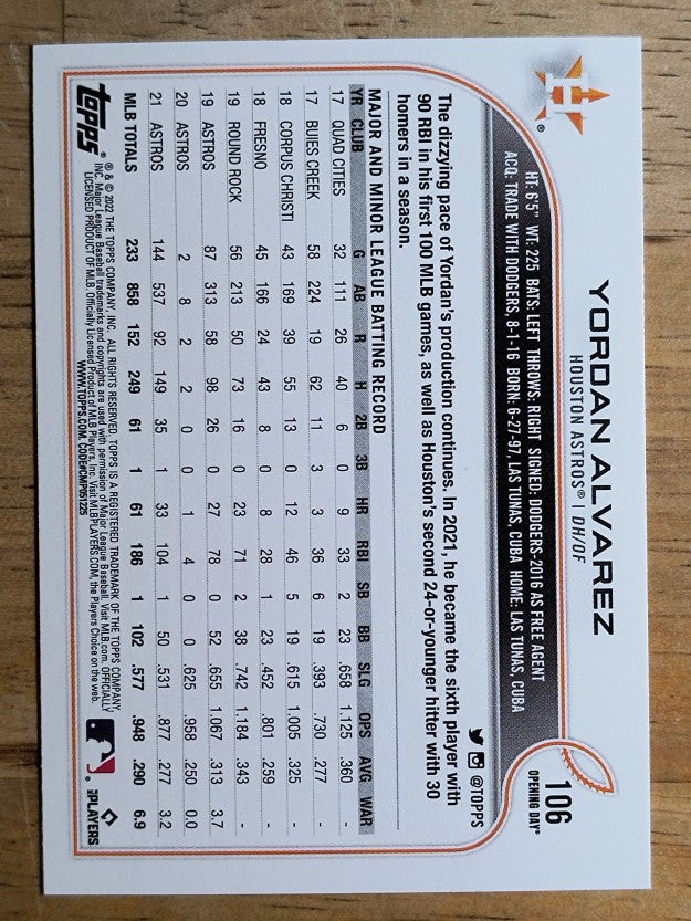 2022 Topps Opening Day #106 Yordan Alvarez