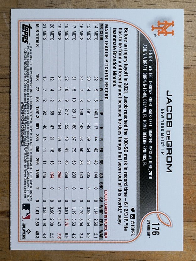 2022 Topps Opening Day #176 Jacob deGrom