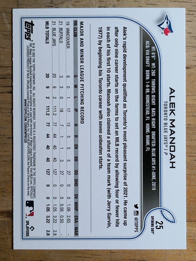 2022 Topps Opening Day #25 Alek Manoah