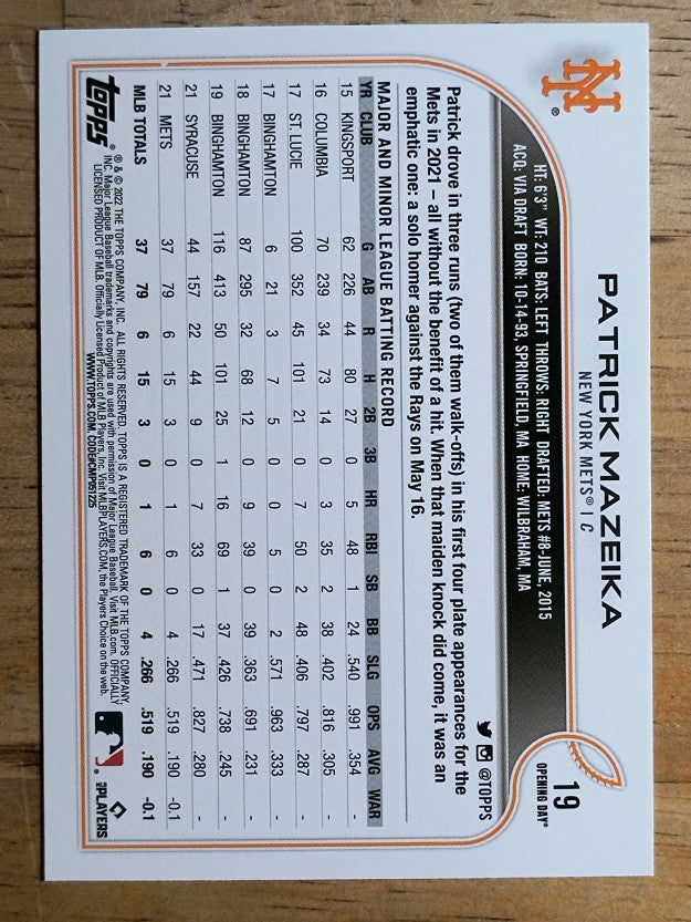 2022 Topps Opening Day #19 Patrick Mazeika RC