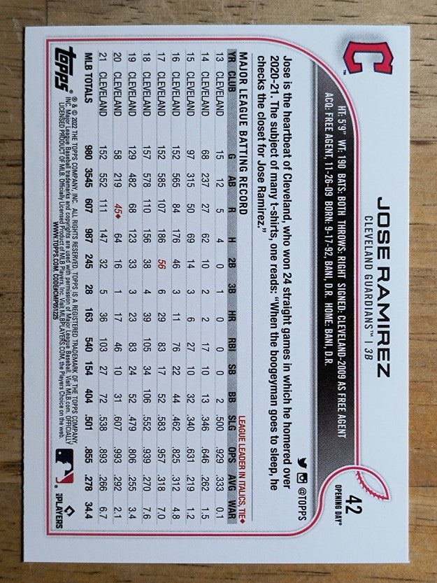 2022 Topps Opening Day #42 Jose Ramirez