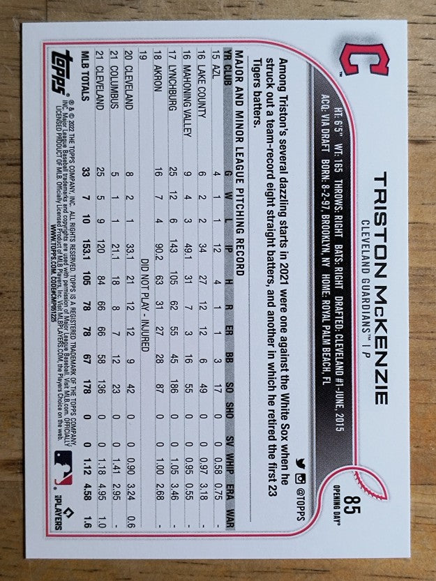 2022 Topps Opening Day #85 Triston McKenzie