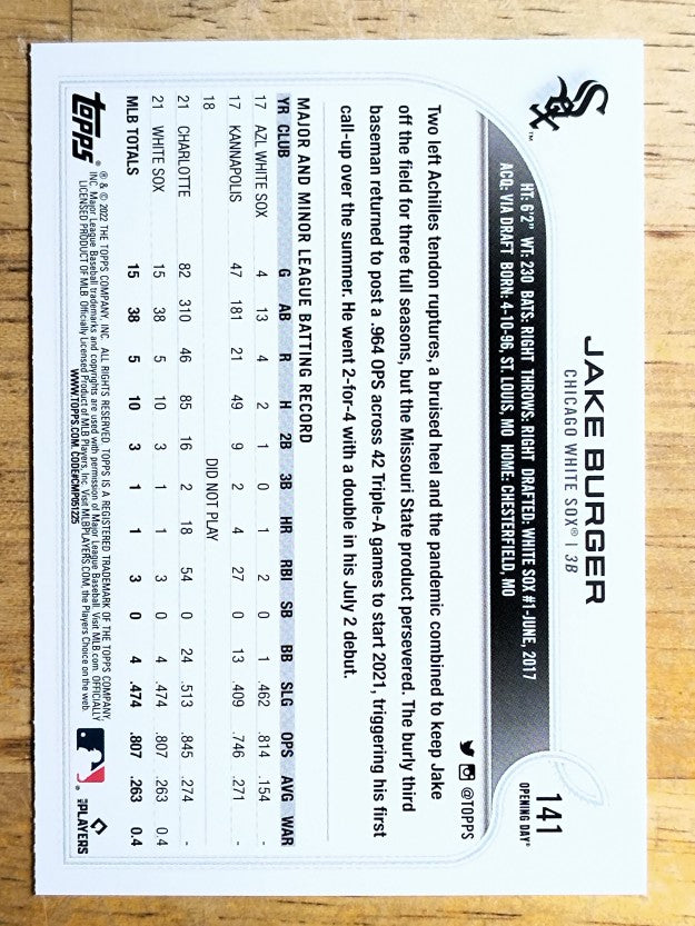2022 Topps Opening Day #141 Jake Burger RC