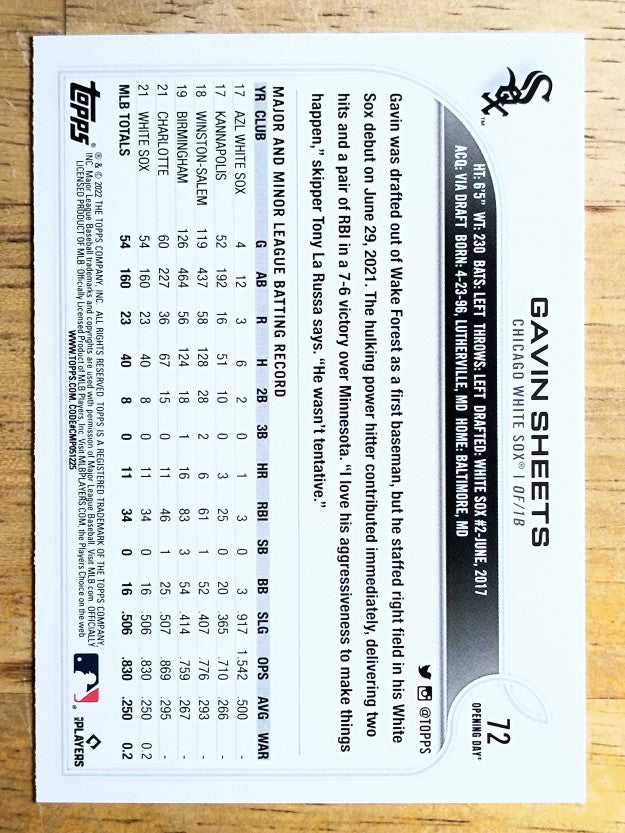 2022 Topps Opening Day #72 Gavin Sheets RC