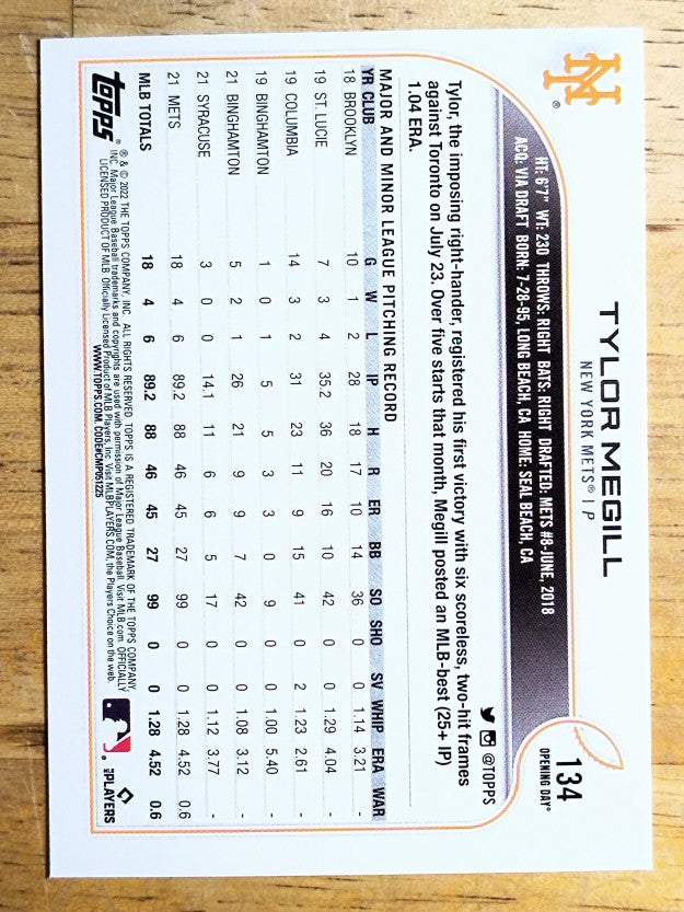 2022 Topps Opening Day #134 Tylor Megill RC