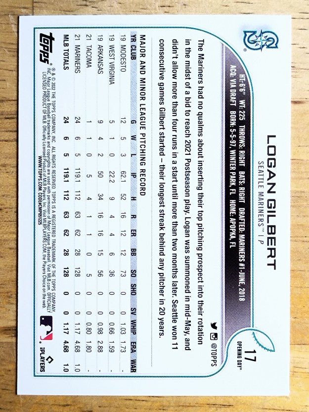 2022 Topps Opening Day #17 Logan Gilbert