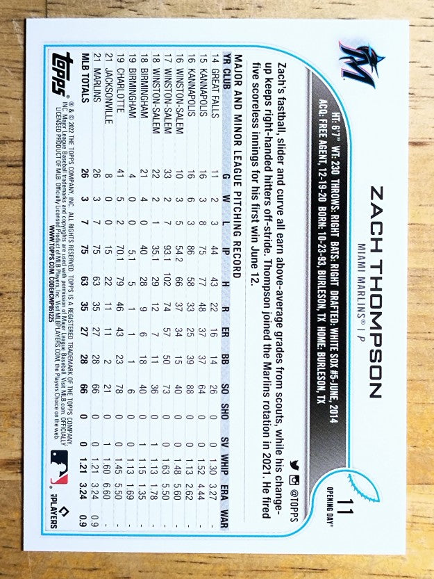 2022 Topps Opening Day #11 Zach Thompson RC