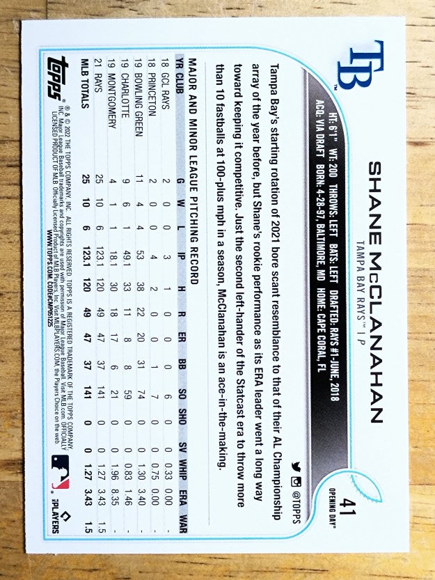 2022 Topps Opening Day #41 Shane McClanahan