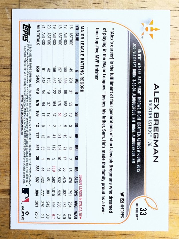 2022 Topps Opening Day #33 Alex Bregman