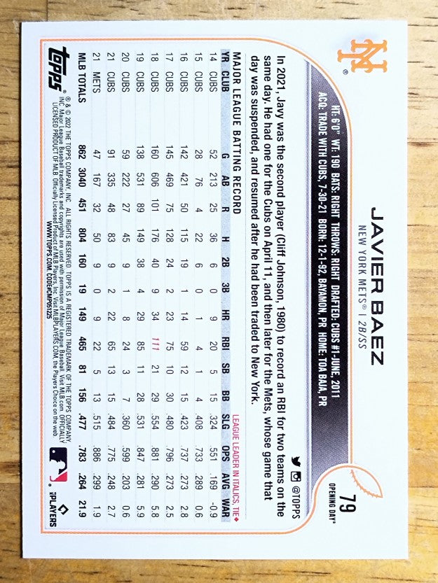 2022 Topps Opening Day #79 Javier Baez