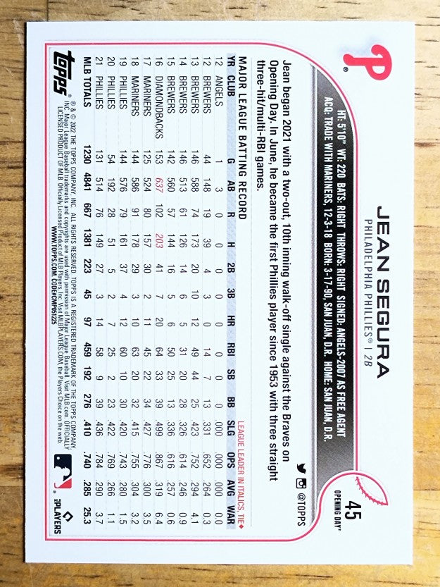 2022 Topps Opening Day #45 Jean Segura