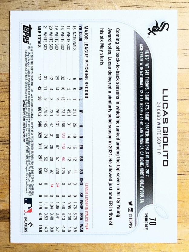 2022 Topps Opening Day #70 Lucas Giolito