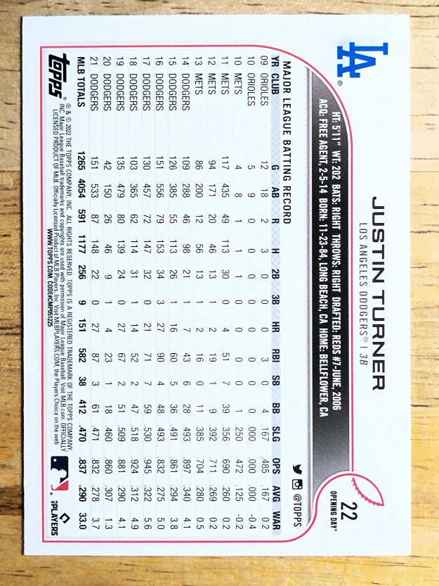 2022 Topps Opening Day #22 Justin Turner