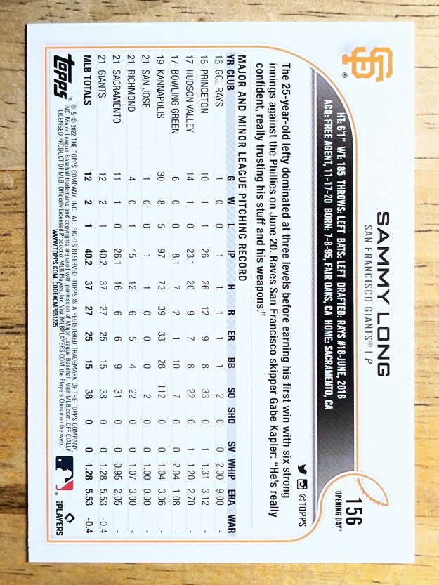 2022 Topps Opening Day #156 Sammy Long RC