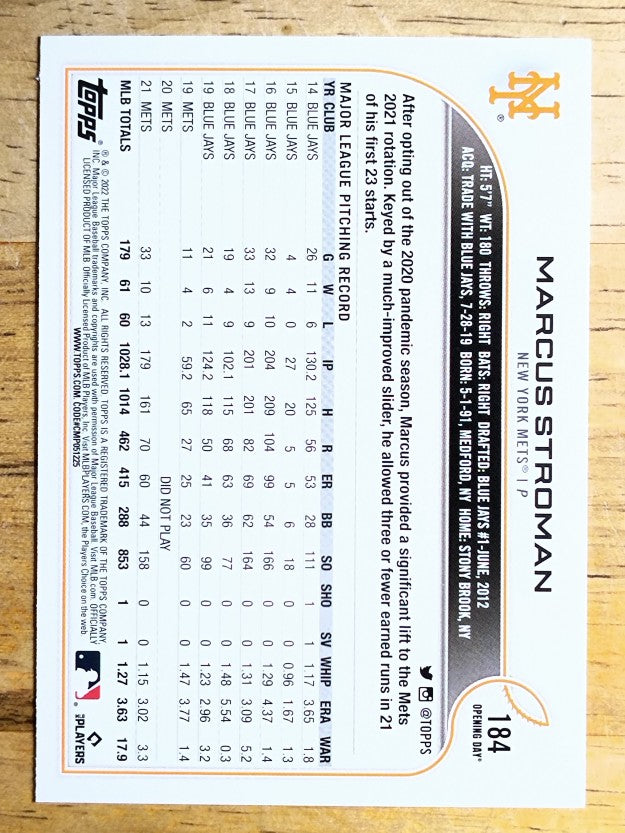 2022 Topps Opening Day #184 Marcus Stroman