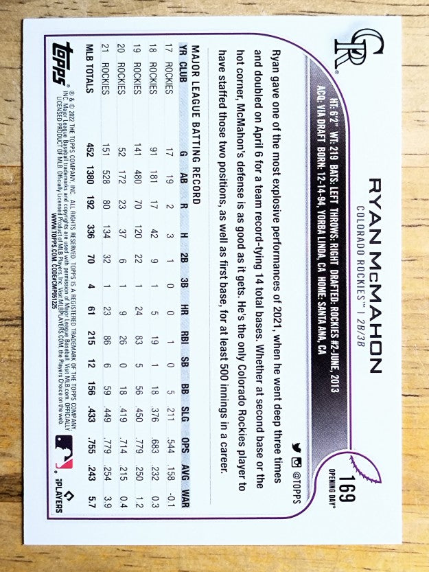 2022 Topps Opening Day #169 Ryan McMahon