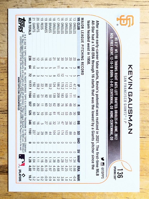 2022 Topps Opening Day #136 Kevin Gausman