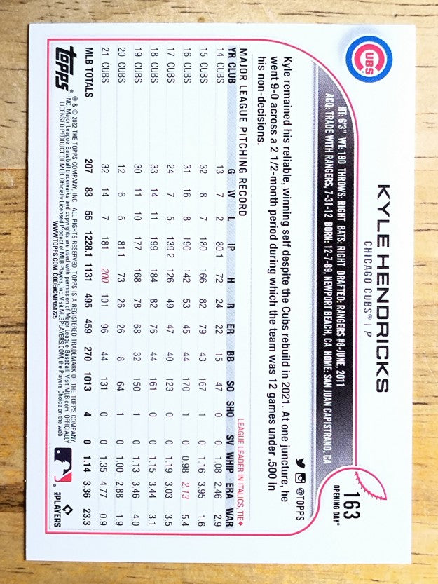 2022 Topps Opening Day #163 Kyle Hendricks