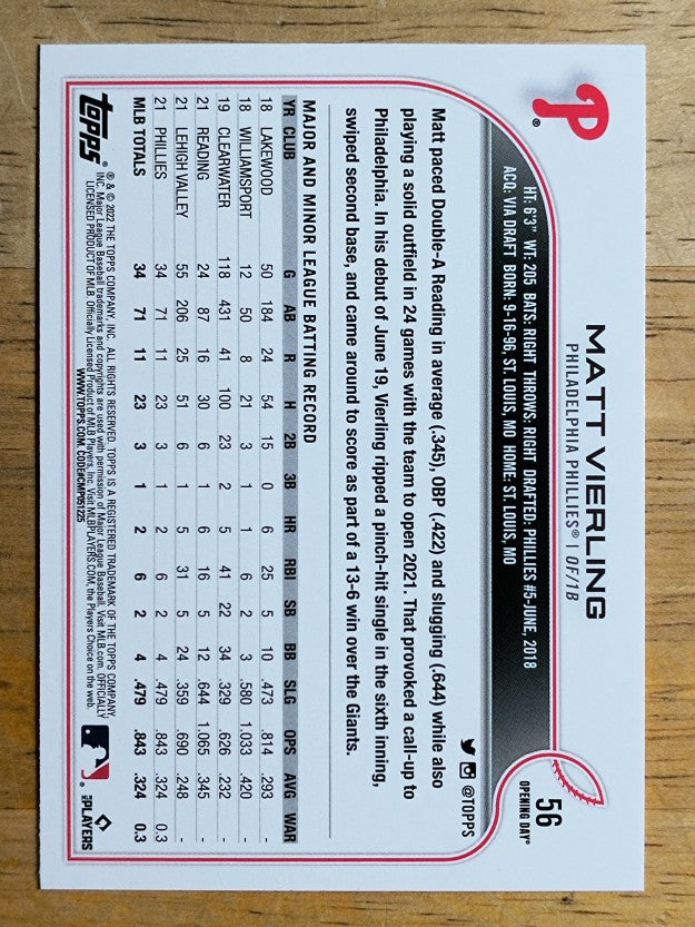 2022 Topps Opening Day #56 Matt Vierling RC