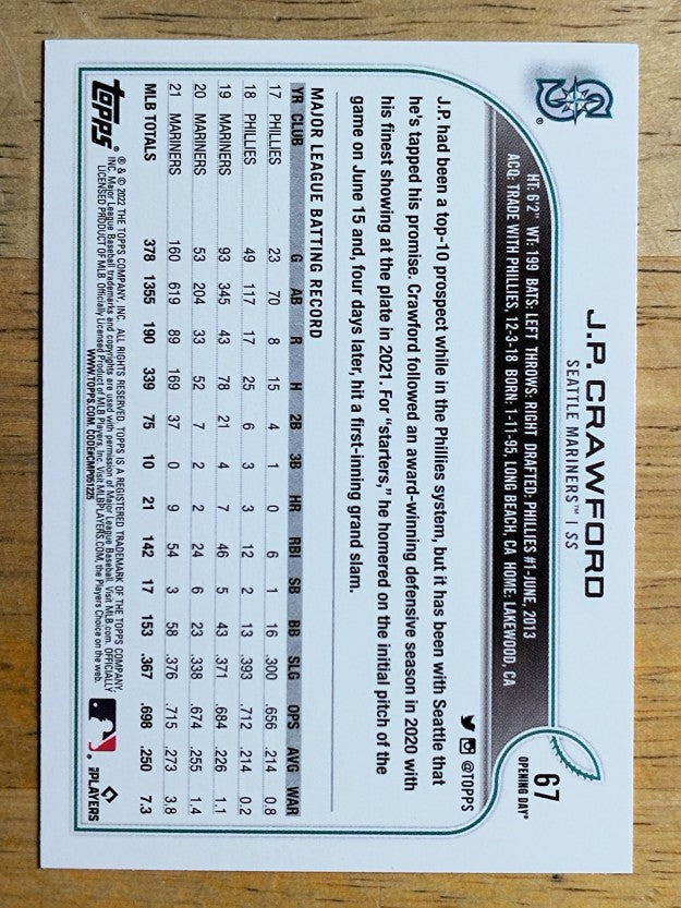 2022 Topps Opening Day #67 J.P. Crawford
