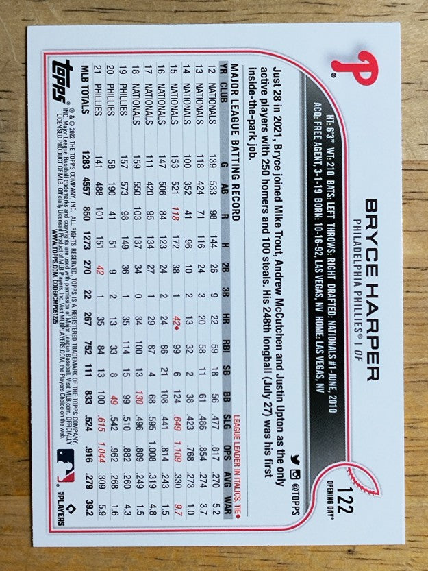 2022 Topps Opening Day #122 Bryce Harper