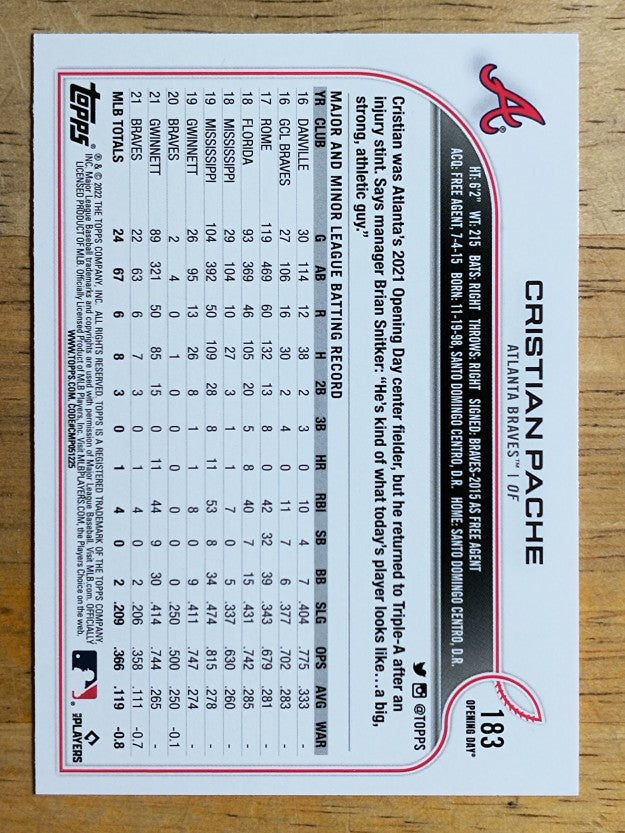 2022 Topps Opening Day #183 Cristian Pache