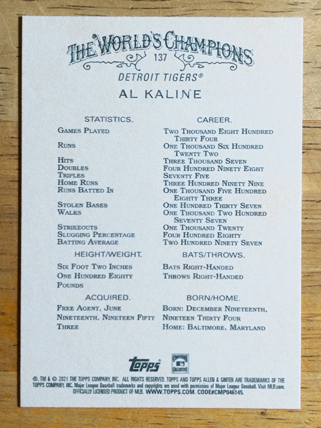 2021 Topps Allen and Ginter #137 Al Kaline