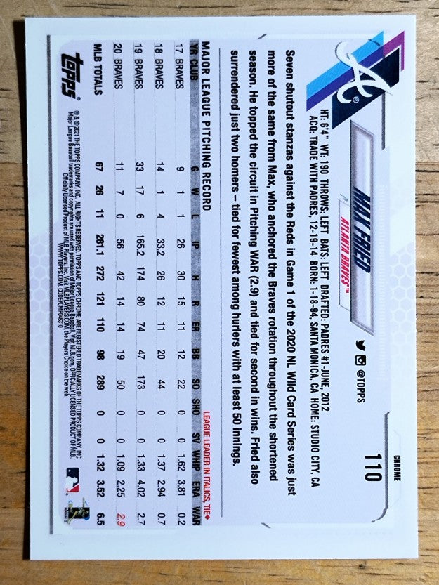 2021 Topps Chrome #110 Max Fried