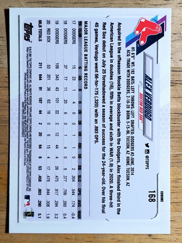 2021 Topps Chrome #168 Alex Verdugo
