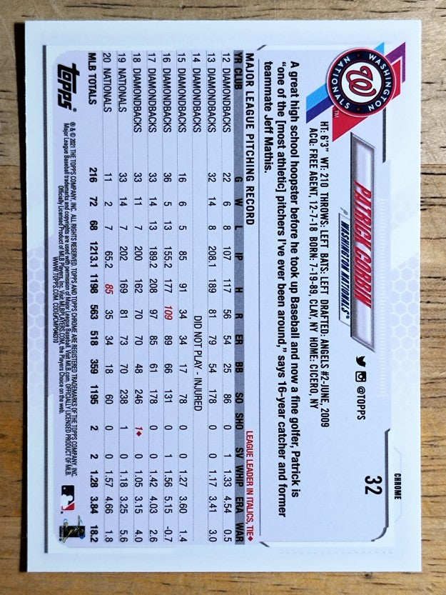 2021 Topps Chrome #32 Patrick Corbin